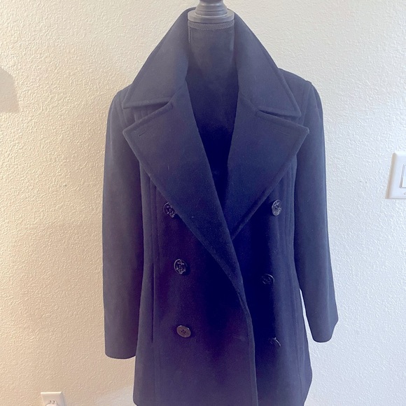Jones New York Jackets & Blazers - Jones New York 100% Wool Navy Blue Double Breast Peacoat Nautical Detail Button